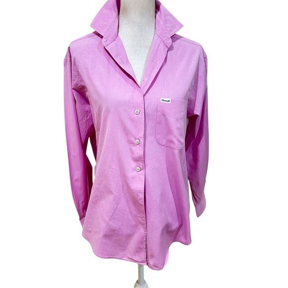 Faconnable pink Button-Down Shirt cotton chest pocket designed in France medium - Picture 2 of 8